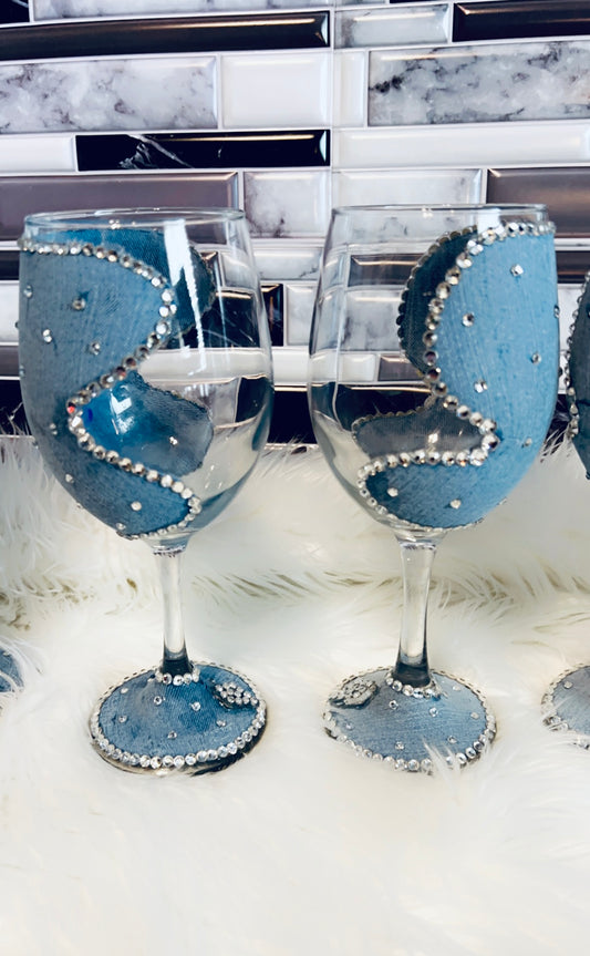 Denim & Diamonds Wine Glass