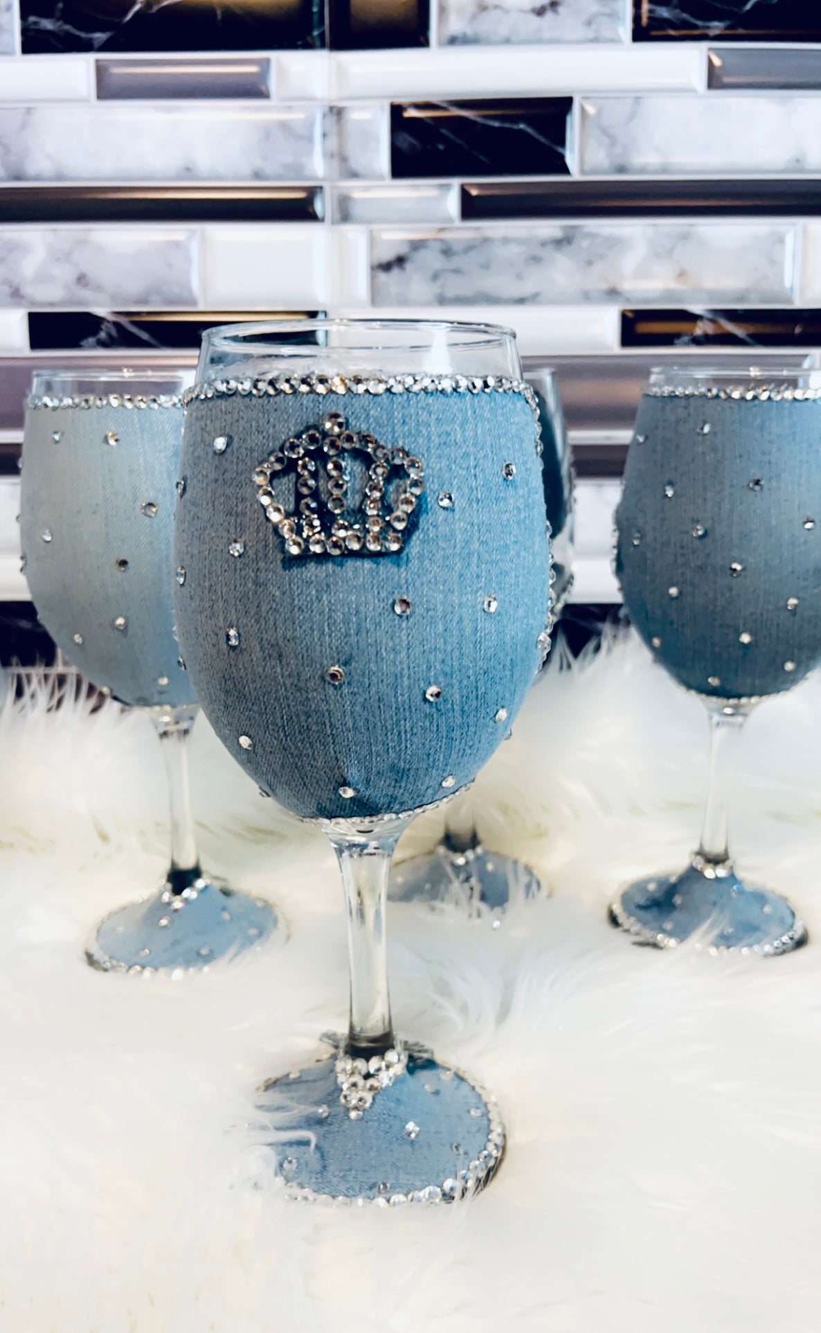 Denim & Diamonds Wine Glass